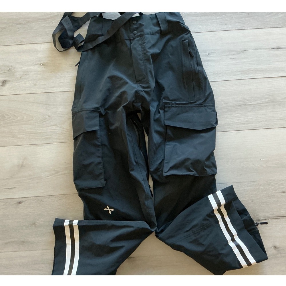 SMFK Ski Snowboard Pants Bib Overalls Black Cargo Adjustable Straps Logo S‎ NWOT - Picture 6 of 8